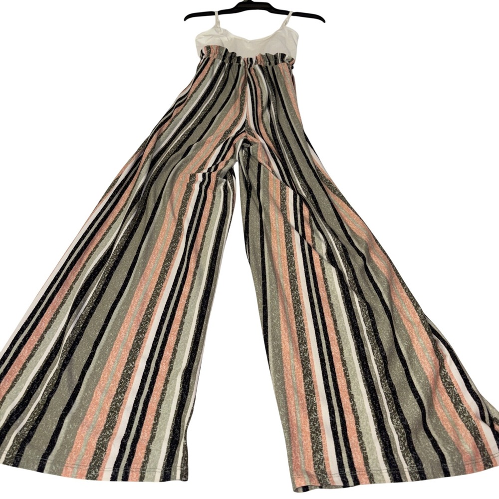 No Comment Jumpsuit Womens S Striped Wide Leg Tie Waist Sleeveless Jumper Romper